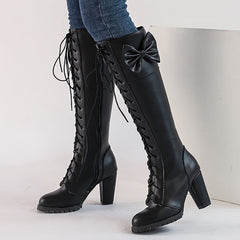 Black/Red/Pink/White Plus Size High Heels Lolita Sweet Zip Up Long Boots BE509