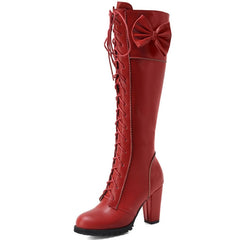 Black/Red/Pink/White Plus Size High Heels Lolita Sweet Zip Up Long Boots BE509