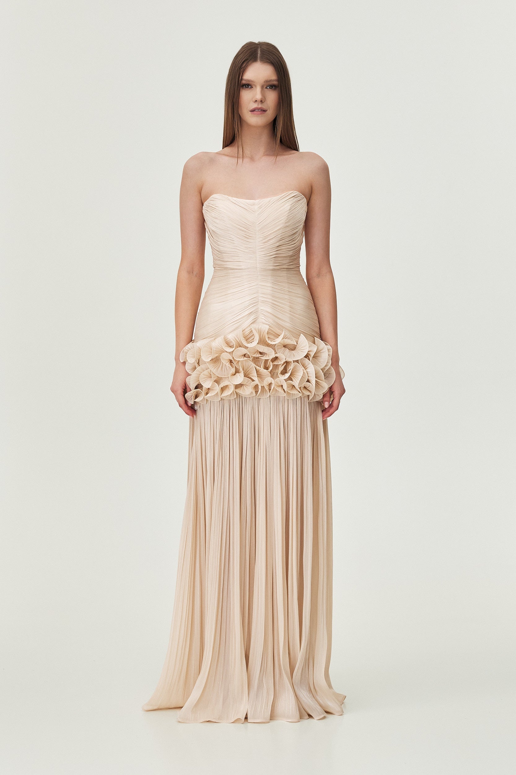 Chloe Strapless Ruffle Maxi Dress
