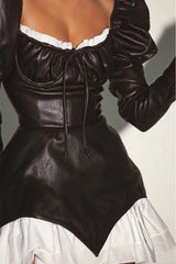 Viola Faux Leather Ruffle Mini Dress