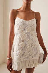 Beverly Floral Applique Pleated Chiffon Mini Dress