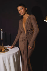 Beverly Deep V-Neck Ruched Maxi Dress