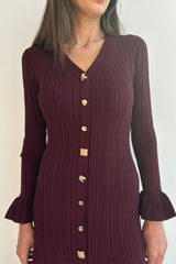 Bernice V-neck Flare Cuffs Knit Midi Dress