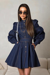 Lena Puff Sleeve Denim Mini Dress