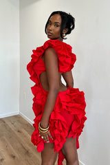 Layered Ruffle V-neck Mini Dress