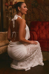 Evelina Plunge Neck Rosette Maxi Dress