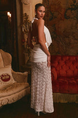 Evelina Plunge Neck Rosette Maxi Dress