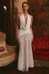 Evelina Plunge Neck Rosette Maxi Dress