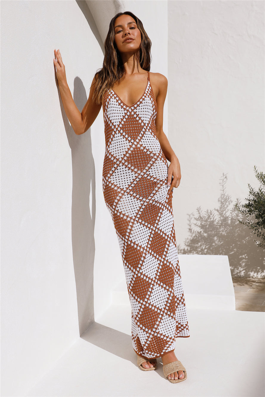 Amanda Checkered V-neck Knit Maxi Dress