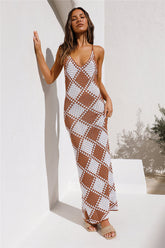 Amanda Checkered V-neck Knit Maxi Dress