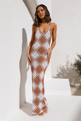Amanda Checkered V-neck Knit Maxi Dress