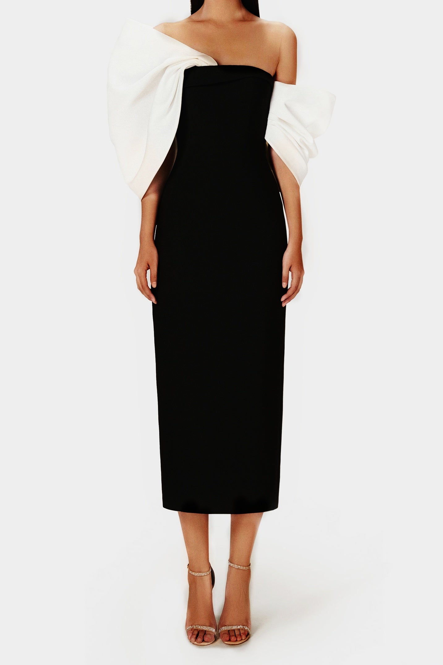 Delancy Bowknot Contrast Midi Dress