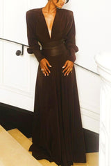 Renata Plunge Long Sleeve Maxi Dress