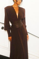 Renata Plunge Long Sleeve Maxi Dress