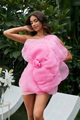 Tina One Shoulder Floral Applique Mini Dress