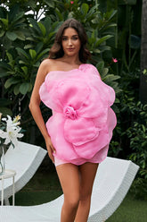 Tina One Shoulder Floral Applique Mini Dress