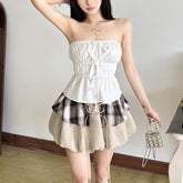 Pleated Bandeau Top Plaid Tie Tutu Skirt