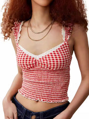 Checkered Lace Halter Top T-Shirt