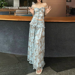 Printed Halterneck Tube Top And Waisted Skirt Set