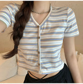 Striped T-Shirt Slim Fit Short Sleeve Top