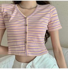 Striped T-Shirt Slim Fit Short Sleeve Top
