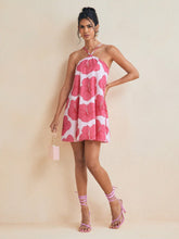 Halter Neck Long Swing Printed Short Dress