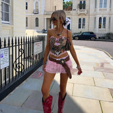 Bow Leopard Print Halter Tank Top