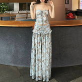 Printed Halterneck Tube Top And Waisted Skirt Set