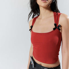 Bowknot Navel-Exposed Slim-Fit Tank Top