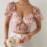 Butterfly-Embroidered Halter Top