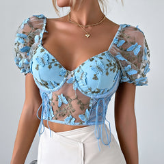 Butterfly-Embroidered Halter Top