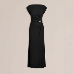 Pleated button-embellished dress