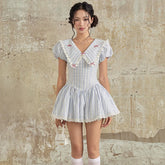 Ruffle lapel striped print waist dress