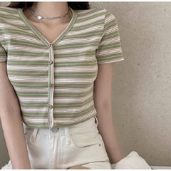 Striped T-Shirt Slim Fit Short Sleeve Top