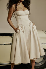 Sweetheart Bustier Flare Midi Dress