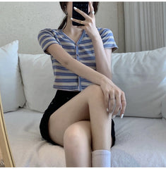 Striped T-Shirt Slim Fit Short Sleeve Top