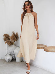 Long Back Seaside Holiday Halter Dress