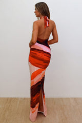 Diana Abstract Print Halter Maxi Dress
