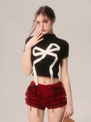 Short Blouse With A Small High-Neck Bow