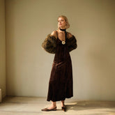 Corsage Velvet Pleated Slip Dress