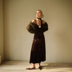 Corsage Velvet Pleated Slip Dress