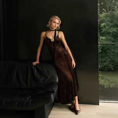 Corsage Velvet Pleated Slip Dress