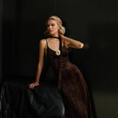 Corsage Velvet Pleated Slip Dress
