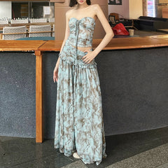 Printed Halterneck Tube Top And Waisted Skirt Set