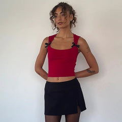 Bowknot Navel-Exposed Slim-Fit Tank Top