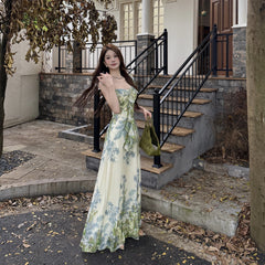 Sweet Flower Ruffle Waist Sleeveless Dress