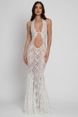 Frederica Halter Cutout Lace Maxi Dress