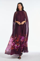 Sabrina Floral Printed Cape Sleeve Maxi Dress
