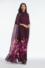Sabrina Floral Printed Cape Sleeve Maxi Dress