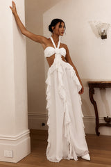Maggie Halter Cut-Out Ruffle Maxi Dress